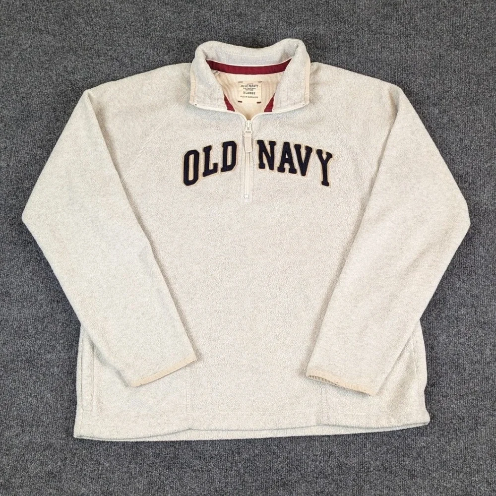 Flaw Old Navy Mens XL Fleece Pullover Quarter Zip Oatmeal Beige Embroidered Logo